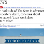 Sean Craig’s Aug. 19 story about the newsroom culture at the Toronto Star. Screenshot by J-Source.