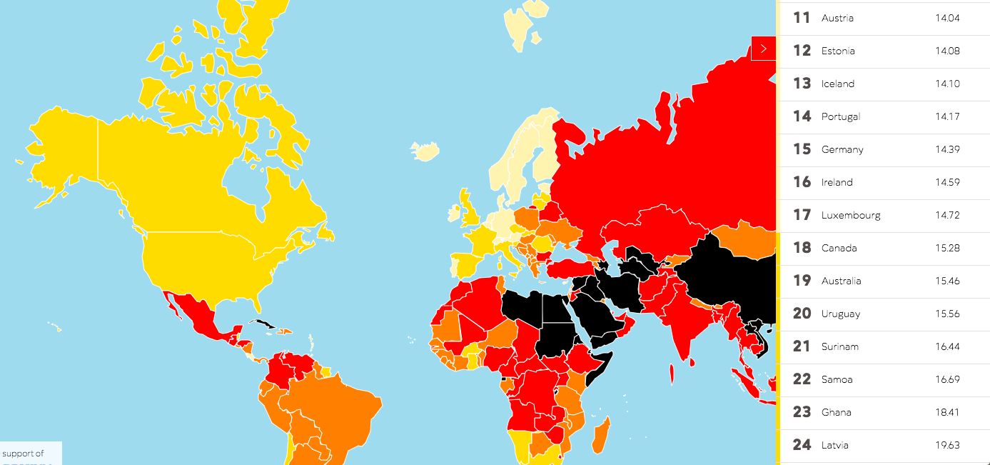 World Press Freedom Index map